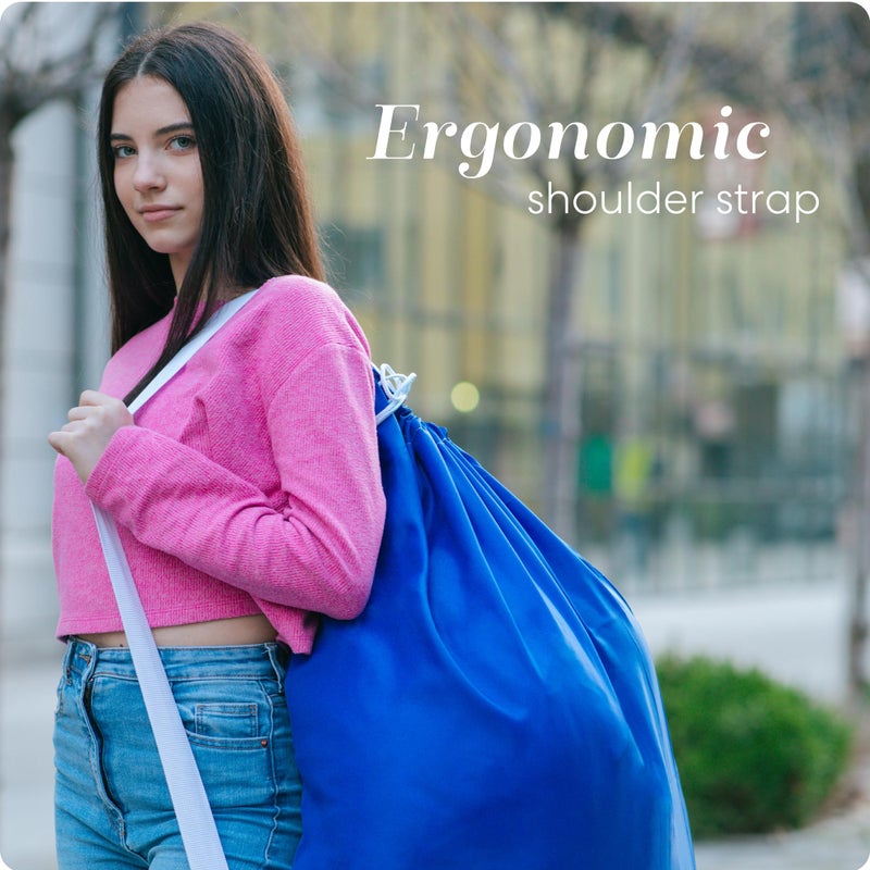 Handy Laundry Shoulder Strap Bag - Drawstring Locking Closure  Durable Nylon Material  Large Capacity  Heavy Duty Stitching  Perfect for Laundromat or College Dorm. (Blue | 30"" x 40"") - Image 3